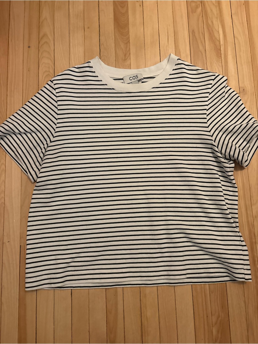 COS Short Sleeve Crewneck Tee in White and Black Stripes